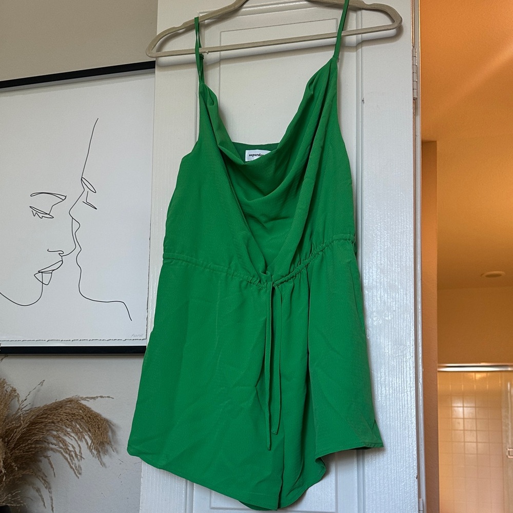 superdown Green Cowl-Neck Tie-Waist Romper
